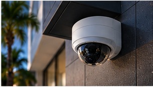 Modern dome camera at commercial property